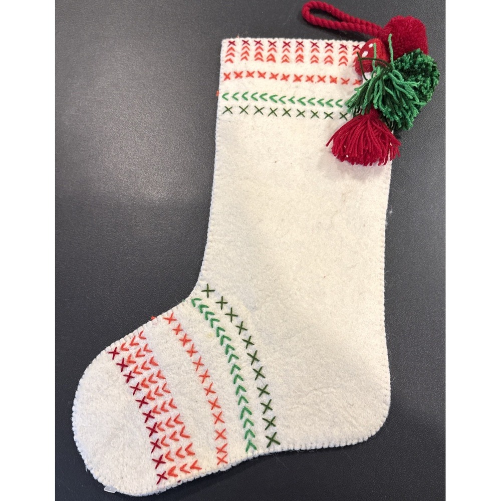 Tag Oslo Pom Pom Tassel Mushroom‎ Felt Holiday Christmas Stocking 18" NEW